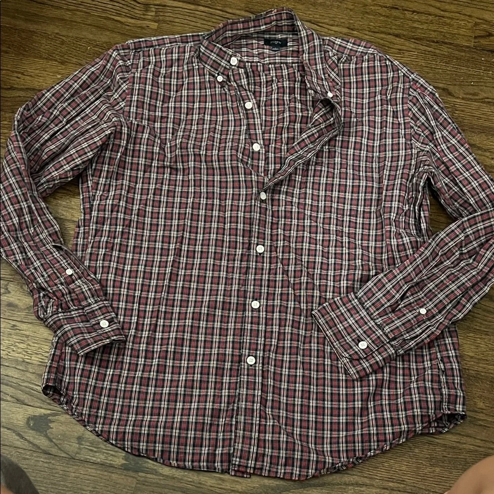 J. Crew Men's Casual Plaid Shirt - Red and White